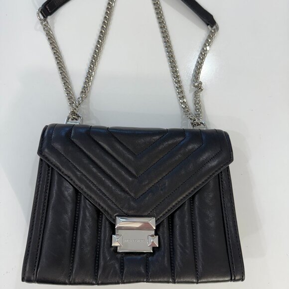 Michael Kors Whitney Black Quilted Chain Convertible Shoulder Bag Purse - Picture 1 of 10